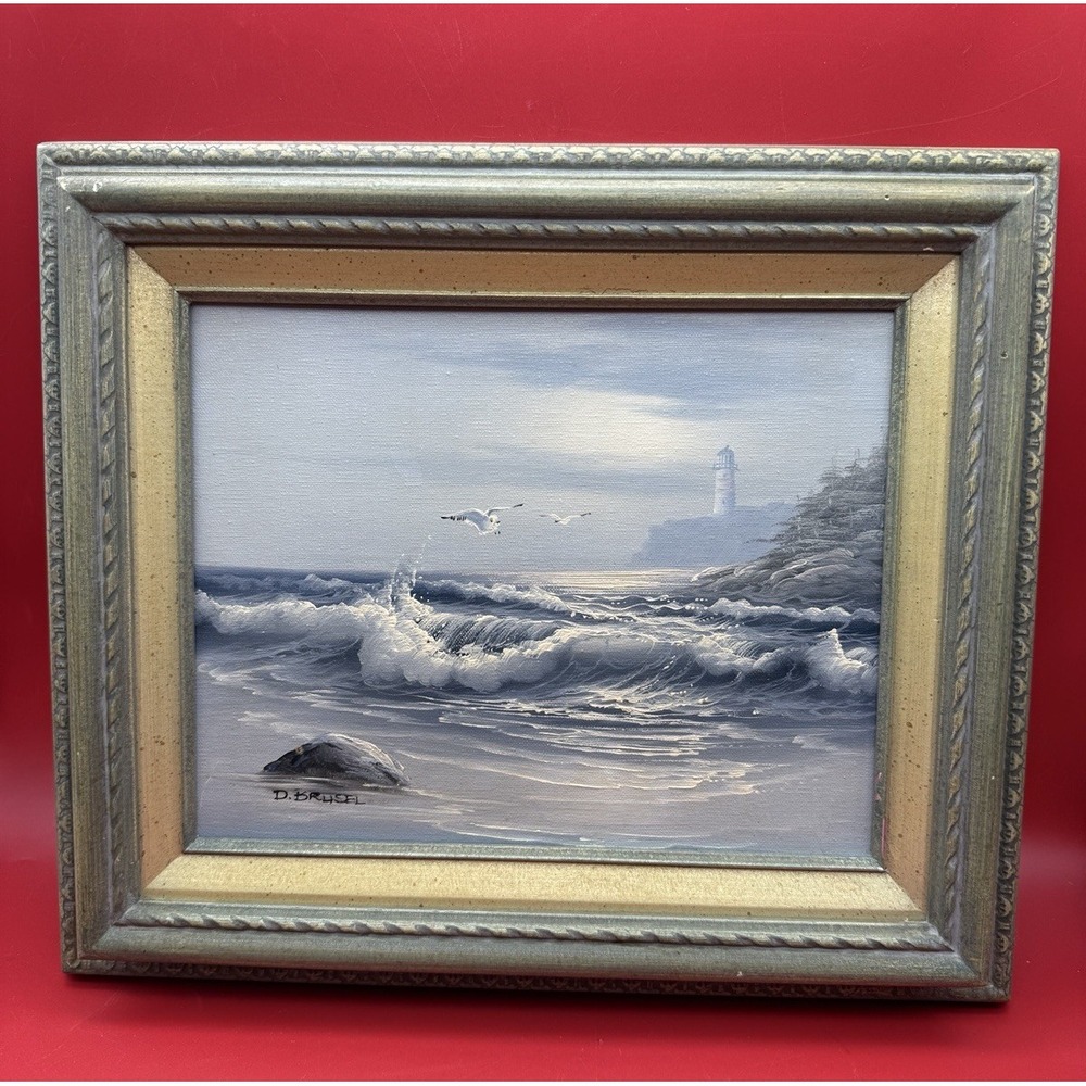 David Brusel Signed Seascape Oil On Canvas nautical Framed Painting 12" X 14"